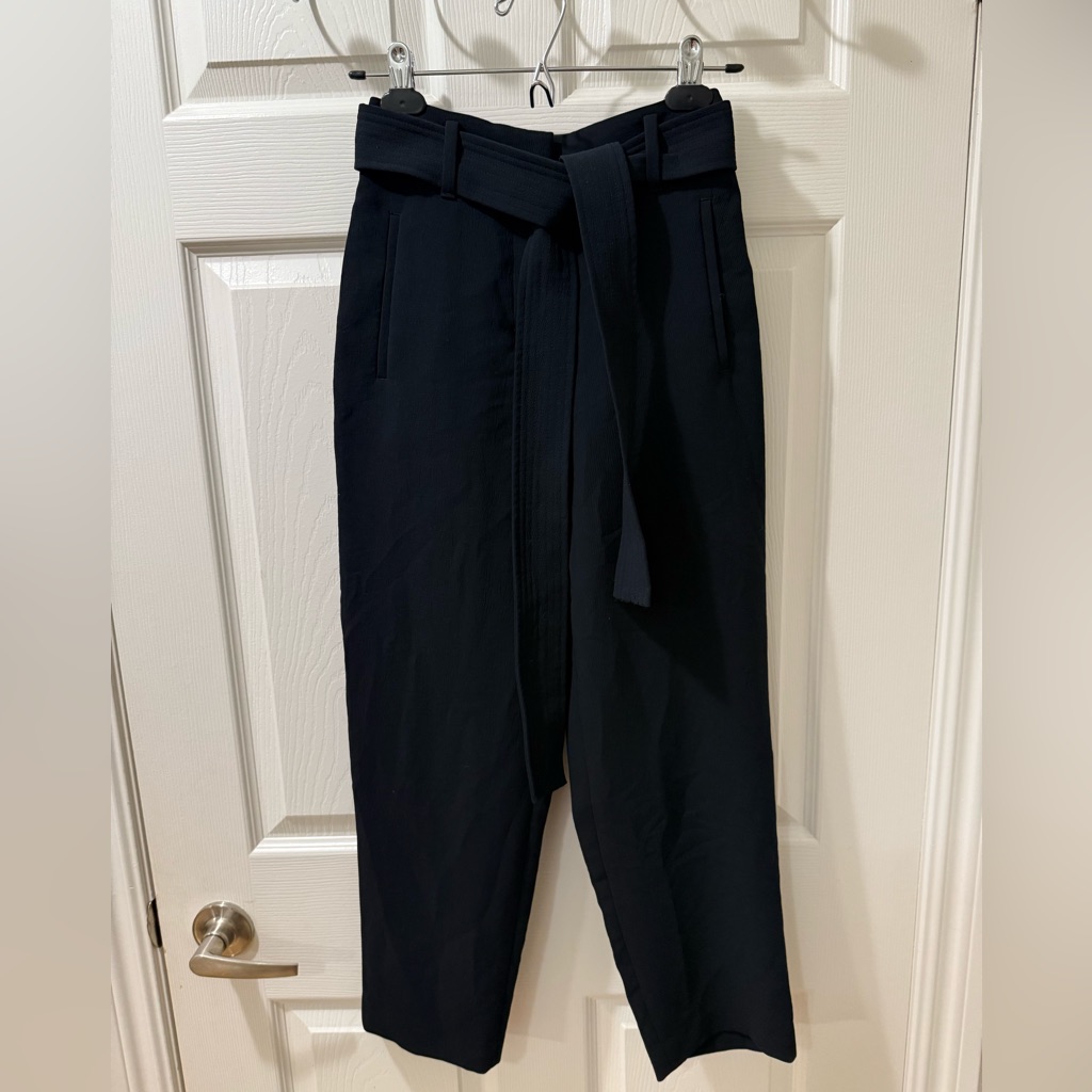 Wilfred Navy Paperbag Waist Tapered Trousers